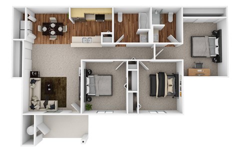 Floor plan for 3 beds, 2 baths, 1093 sqft